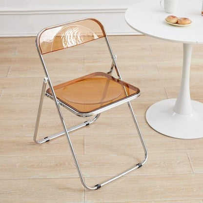 Acrylic Folding Chair, Stackable Foldable Seat with Chrome Frame | Clear Plastic Vanity Chair for Home Office, Lightweight Side Chair for Party, Banquet, Space Saving Dining Chair, Tawny - color: Tawny