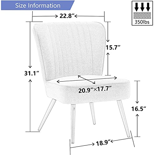 Alunaune Accent Chair Set of 2 Upholstered Living Room Chairs Modern Bedroom Furniture Sets Armless Slipper Club Chair Guest Reception Couch Comfy Wingback Single Sofa-Ivory - color: Ivory