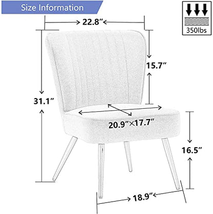 Alunaune Accent Chair Set of 2 Upholstered Living Room Chairs Modern Bedroom Furniture Sets Armless Slipper Club Chair Guest Reception Couch Comfy Wingback Single Sofa-Ivory - color: Ivory