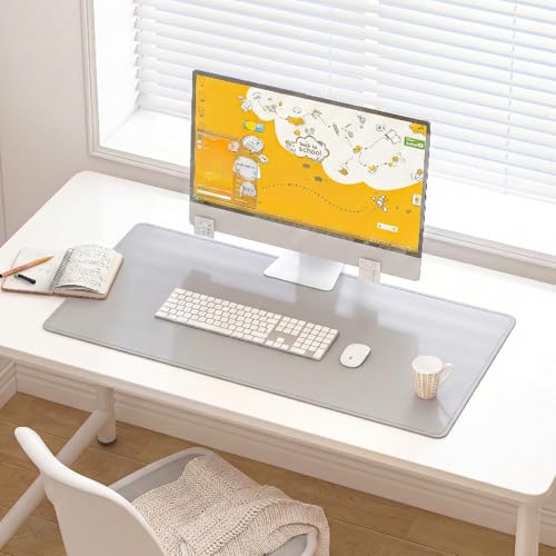 DAWNTREES Desk Mat for Desktop,PU Leather Desk Pad Protector | Non Slip, 31.5" x 15.7" Large Mouse Pad and Keyboard Mat, Waterproof Writing Pad for Office and Home (Light Gray) - color: Light Gray, size: 31.5''x15.7''