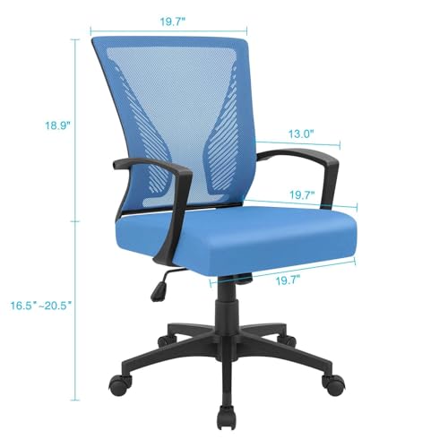 Furmax Office Chair Ergonomic Computer Desk Mesh Chair Mid Back Swivel Lumbar Support with Armrest (2, Blue) - color: Blue