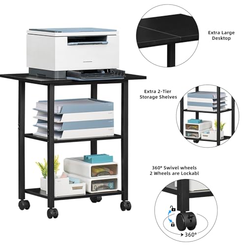 Lerliuo 3-Tier Printer Stand, Industrial Rolling Printer Table with Storage - color: Black, size: 3-Tier