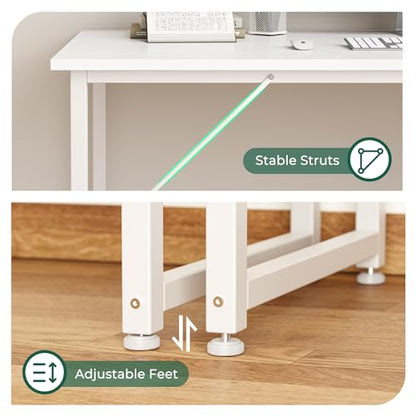 Huuger Computer Desk, 55 Inch Home Office Desk, Gaming Writing Work from Home Study Desk, Large Legroom, Sturdy Metal Frame, Modern Simple, White - color: White, size: 54inch