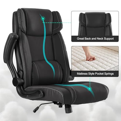Office Desk Chair,Ergonomic Conference Room Chairs,Mid Back Executive Leather Chair,Comfy Computer Desk Chairs with Adjustable Flip-Up Arms and Rocking Function (Black) - color: Black