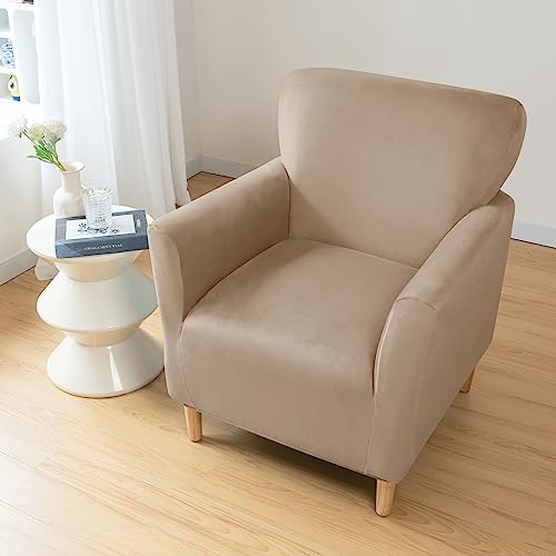 LiveGo Stretch Mid Century Modern Armchair Slipcover 1-Piece Solid Accent Chair Covers with Arms Soft Chair Slipcovers for Living Room Furniture Protector Office Reception - color: Velvet Camel