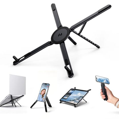 Portable Laptop Stand, 3-in-1 Magnetic Foldable Adjustable, for Desk（Black） | Aluminum alloy, lightweight compact, 8-level height, ergonomic, for phone/tablet, home office/travel - color: E05S-Black