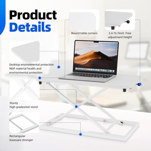 Standing Desk Converter 24 Inch, Height Adjustable Sit to Stand Desk Riser, Ergonomic Desktop Workstation for Laptop and Single Monitor, Home Office Computer Desk Riser-White - size: White