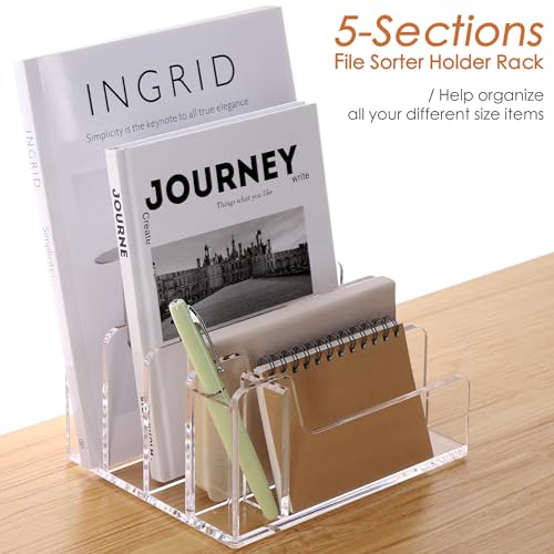 SANRUI Acrylic Mail Organizer with Pen Holder, Clear Mail Sorter, 4-Slot - size: 4 Slots with Pen Holder