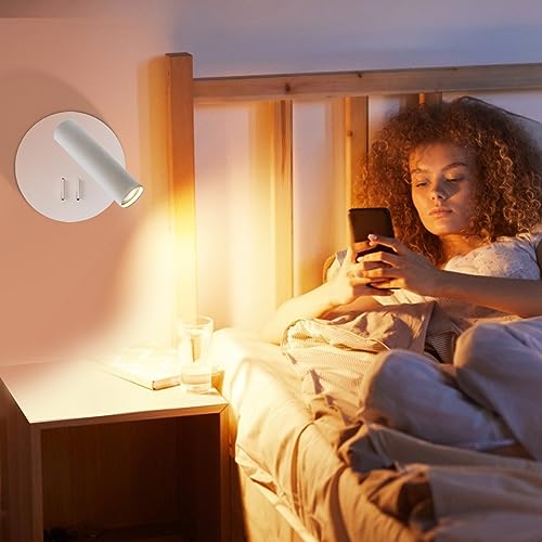 ZEROUNO Bedroom Wall Lamp with Switch Reading Light Hardwired Sconces Which Angle Adjustable for Bed-Side Interior Design (White) - color: White