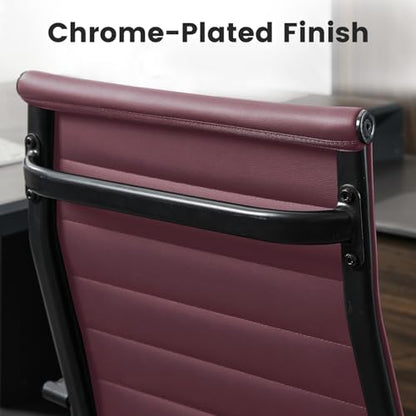 Office Desk Chair Leather, Conference Room Chairs with Wheels, Modern Executive Computer Guest Chairs with Arms. - color: Burgundy