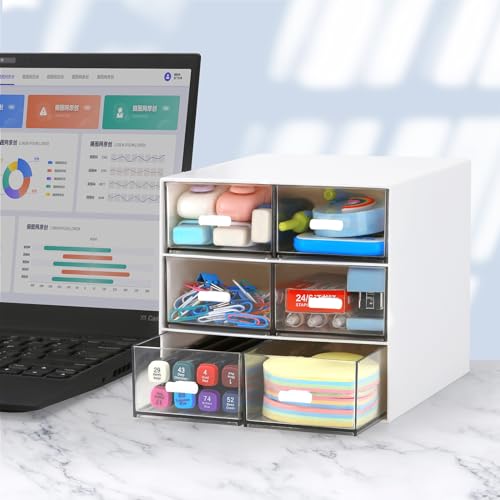 Desk Organizer with 5 Drawers, Rectangular Office Stationery Supplies Desktop Drawers, Plastic Makeup Storage, Suitable for Office, School, Home (White & 6 Drawers) - color: White & 6 Drawers