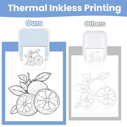 Sticker Printer with 4 Roll Paper Portable Inkless Printer - Blue - color: Blue