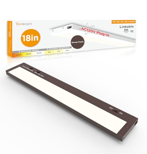 Under Cabinet Lighting Plug in,10W 120V 3 Color 3000K/4000K/5000K,3 Brightness,Super Bright,Ultra Thin Under Counter Lights for Kitchen,Linkable LED Cabinet Light(18inch,Bronze,1Pack) - color: Bronze, size: 18 Inch