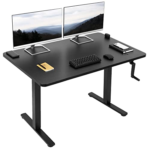 VIVO Manual Height Adjustable 48 x 30 inch Stand Up Desk, Black Solid One-Piece Table Top, Black Frame, Standing Workstation with Foldable Handle, DESK-KIT-MB5B - color: Black Top / Black Frame, size: 48" x 30"