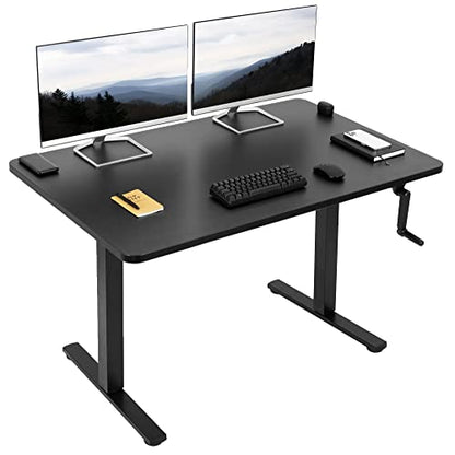 VIVO Manual Height Adjustable 48 x 30 inch Stand Up Desk, Black Solid One-Piece Table Top, Black Frame, Standing Workstation with Foldable Handle, DESK-KIT-MB5B - color: Black Top / Black Frame, size: 48" x 30"