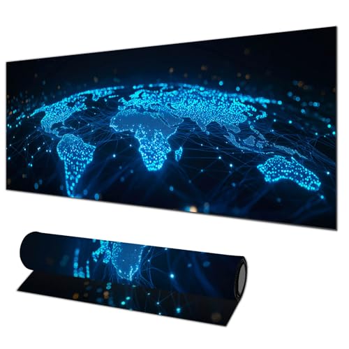 HOMETITUTE Large Mouse Pad 31.5x11.8 Inch Gaming Mousepad Futuristic Network Globe Non-Slip Keyboard Desktop Protector Mat XL Mouse Pad for Home Office Laptop Wireless Mice Accessories - color: Futuristic Network Globe