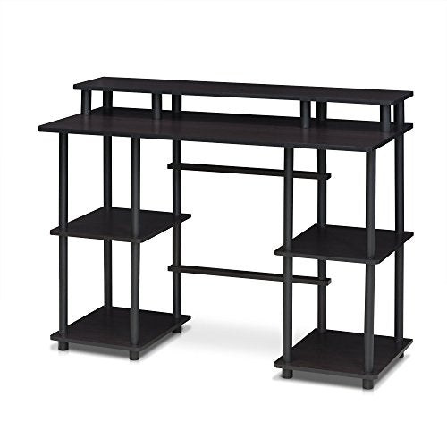 FURINNO Turn-N-Tube computer Desk, Espresso | Computer Desk with Monitor Stand, Office Desk for Home Office, Bedroom - color: Espresso/Black