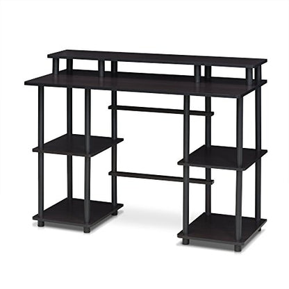 FURINNO Turn-N-Tube computer Desk, Espresso | Computer Desk with Monitor Stand, Office Desk for Home Office, Bedroom - color: Espresso/Black