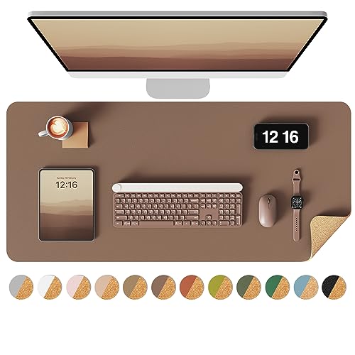 YSAGi Double-Sided Desk Pad, 31.5"x15.7"Leather Desk Mat, Eco Cork Desk Pad Protector,Large Mouse Pad,Waterproof Desk Blotter for Office/Home(Coffee) - color: Coffee+cork, size: 31.5" x 15.7"