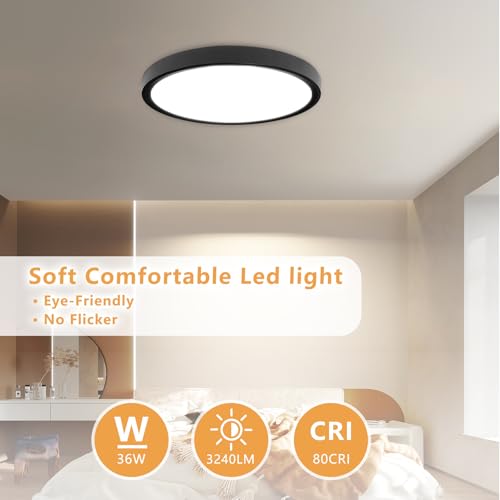 6PK 15.8 Inch Led Ceiling Light Flush Mount, 34W, 3060LM, 3000K/4000K/6000K CCT Selectable Super Slim LED Ceiling Light, Close to Ceiling Round Flat Panel Light for Hallway, Bedroom,Kitchen ect - color: Black