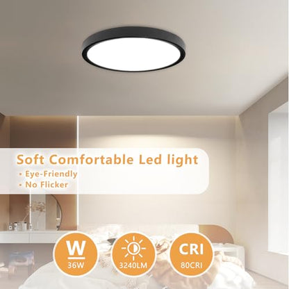 6PK 15.8 Inch Led Ceiling Light Flush Mount, 34W, 3060LM, 3000K/4000K/6000K CCT Selectable Super Slim LED Ceiling Light, Close to Ceiling Round Flat Panel Light for Hallway, Bedroom,Kitchen ect - color: Black
