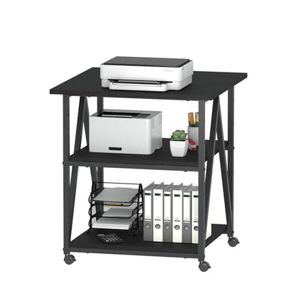 Arbuxzuy 3-Tier Printer Stand, Large Printer Table with Storage, Industrial Printer Storage Cart with Wheels, Rolling Printer Stand for Heat Press Scanner Fax, Black - color: Black