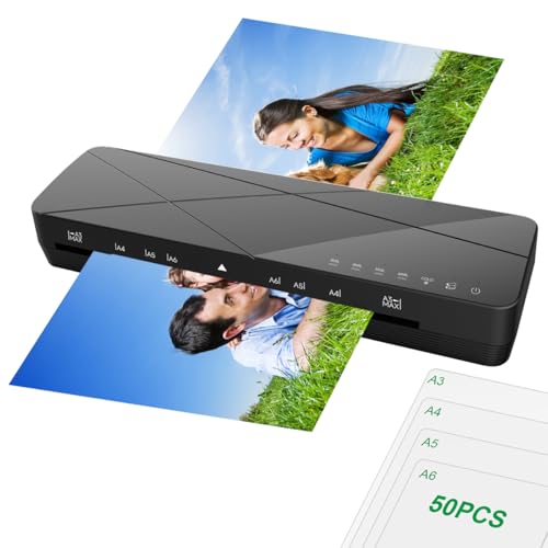 A3 Laminator Machine 13 Inch Thermal Cold 10-in-1 Auto Feed Laminator with 50 Sheets, Paper Trimmer, Corner Rounder, Fast Warm Up Jam-Proof for Home Office School Documents Photos (Black) - color: Black