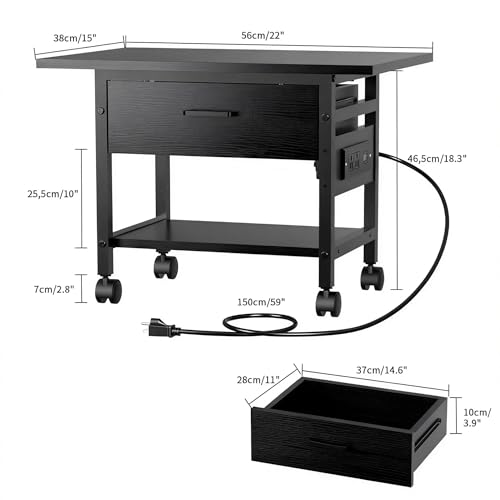 Aetheris Heavy-Duty Printer Stand with Locking Wheels, 2 -Tier Under Desk Table with Storage Drawer, Large Rolling Cart, Printer Table, Fits Printer Scanner Fax Machine (Black) - color: Black