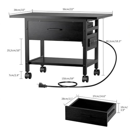 Aetheris Heavy-Duty Printer Stand with Locking Wheels, 2 -Tier Under Desk Table with Storage Drawer, Large Rolling Cart, Printer Table, Fits Printer Scanner Fax Machine (Black) - color: Black