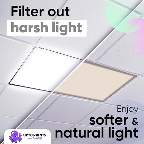 Fluorescent Light Covers for Ceiling Lights Classroom Magnetic Beige 4pk - color: Beige