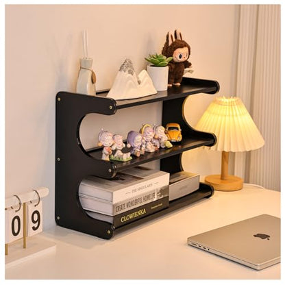 3 Tier Bookshelf for Desktop, Storage Rack, Desktop Organization - color: Black