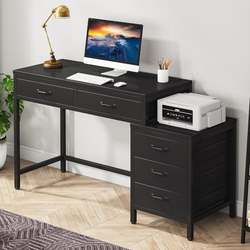 Tribesigns Computer Desk with 5 Drawers, Reversible Home Office Desks - color: Black