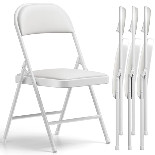 Folding Chairs 4 Pack, PU Leather Padded Folding Chairs for Outside and Indoor, Heavy Duty Portable Foldable Metal Commercial Seat for Home Office, Dorm, Party, Backyard, Lawn, Patio, White - color: White, size: 4 Pack