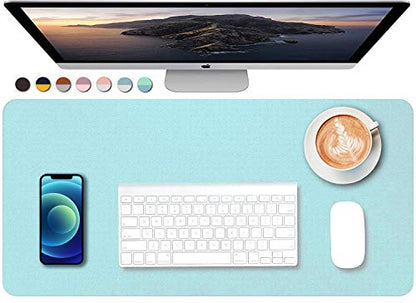 SUJAYU Dual Sided PU Leather Desk Pad, Mouse Pad, Office Desk Mat, Non-Slip Laptop Desk Pad, Waterproof Desk Writing Pad for Office and Home (23.6" x 11.8", Light Blue+Sliver) - color: Light Blue+sliver, size: 11.8" x 23.6"