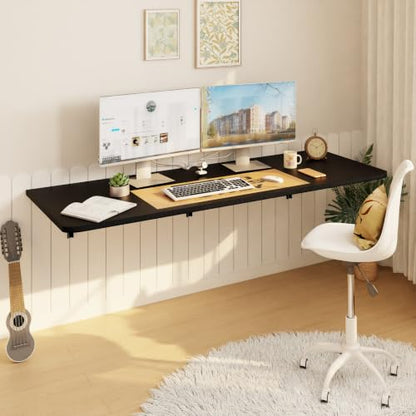 IAE Wall Mounted Folding Desk,Floating Computer Desk for Small Spaces,Black | 55x22in engineered wood desktop with metal brackets, folds flat to save space in home office, apartment and laundry room - color: Black, size: 55"*22"