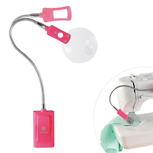 OttLite LED Clip-On Magnifier Lamp with Optical Grade Magnification, Pink | 2-in-1 Clip and Sewing Machine Lamp | 3x Optical Magnifier with 5x Spot Viewer | USB or Battery-Powered - color: Pink