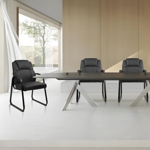 CLATINA Leather Guest Chair with Padded Arm Rest for Reception Meeting Conference and Waiting Room Side Office Home Black with Sled Base 1 Pack - color: Black-seldbase, size: 1 Pack