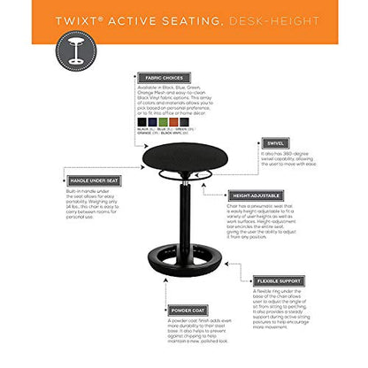 Safco Twixt Active Movement Seating Chair, Ergonomic Support, Adjustable Height, Blue Mesh - color: Blue, style: Desk Height