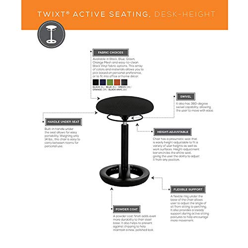 Safco Twixt Active Movement Seating Chair, Ergonomic Support, Adjustable Height, Orange Mesh - color: Orange, style: Desk Height