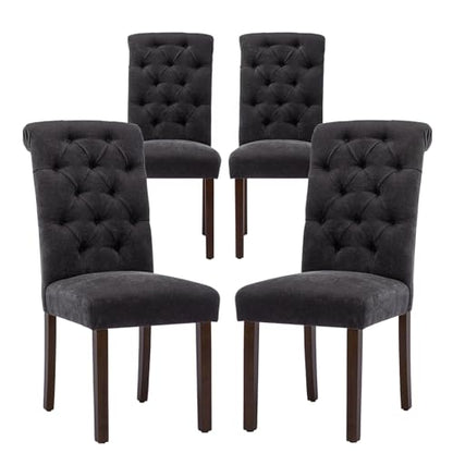 COLAMY Button Tufted Dining Chairs Set of 4, Accent Parsons Diner Upholstered Fabric Dining Room Stylish Kitchen Chairs with Solid Wood Legs and Padded Seat, Black - color: Black, size: set of 4