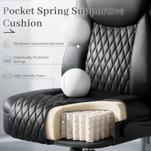 GTPOFFICE Executive Office Chair with Comfortable Lumbar Support, Ergonomic Gaming Chair with Flip-up Armrests & Zoned Pressure-Relief Cushion, Comfy PU Leather Desk Chair, Black - color: Black