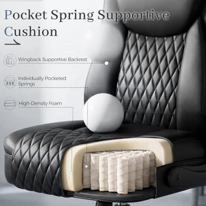 GTPOFFICE Executive Office Chair with Comfortable Lumbar Support, Ergonomic Gaming Chair with Flip-up Armrests & Zoned Pressure-Relief Cushion, Comfy PU Leather Desk Chair, Black - color: Black