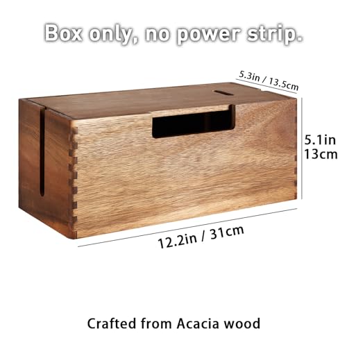 LiTY Acacia Wood Cable Management Box, Wooden Cord Hider & Organizer for Power Strip, Electrical Hiding, TV Wires, Desk & Floor Cables - Office Under Desk Cable Storage Box for Wire