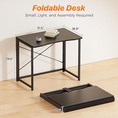Huuger Folding Desk for Small Spaces, 31.5 Inch Foldable Computer Table - color: Black, size: 18.9"D X 31.5"W