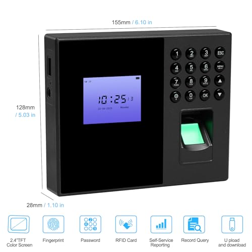 Biometric Time Clocks for Employees- No Monthly Fees - Time Punch Machine for Small Business - Fingerprint/Card/Password Attendance Systems with Power Plug - Easy Reporting