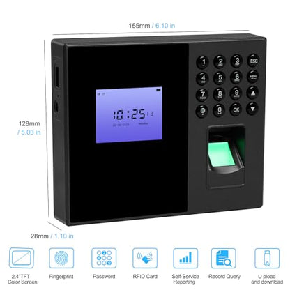 Biometric Time Clocks for Employees- No Monthly Fees - Time Punch Machine for Small Business - Fingerprint/Card/Password Attendance Systems with Power Plug - Easy Reporting