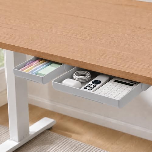 Under Desk Drawer, 2 Pack Self Adhesive Slide Out Desk Storage Drawers | Hidden Desk Drawer Organizer Attachment for Pens, Notes, Earbuds, Cables and Small Office Accessories, Grey - color: Grey