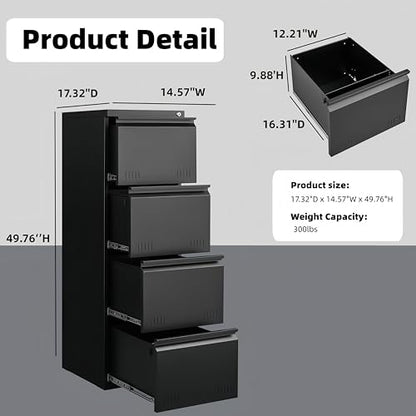 Approgreent Vertical 4 Drawer File Cabient with Lock, Metal Filing Cabinets for Home Office, Heavty Duty Office Storage Cabinet for A4/Letter/Legal (Matte Black) - color: 15-i Black