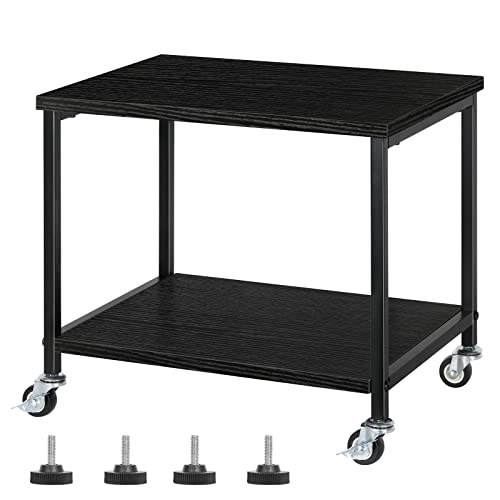 CADUKE Black Printer Stand, Under Desk Printer Table with Wheels, Mobile Printer Shelf 2 Tier Rolling Printer Cart for Home Desktop Organizer Shelf for Printer Fax Scanner Stand Rack Wood