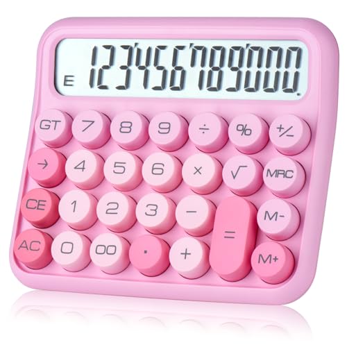Mechanical Switch 12-Digit Pink Calculator - Large LCD Display, Big Buttons, Desktop, Cute, For Everyday Use - color: pink